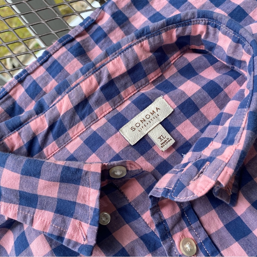 Sonoma Life + Style Men's Button Down Long Sleeve Gingham Cotton Shirt Size XL